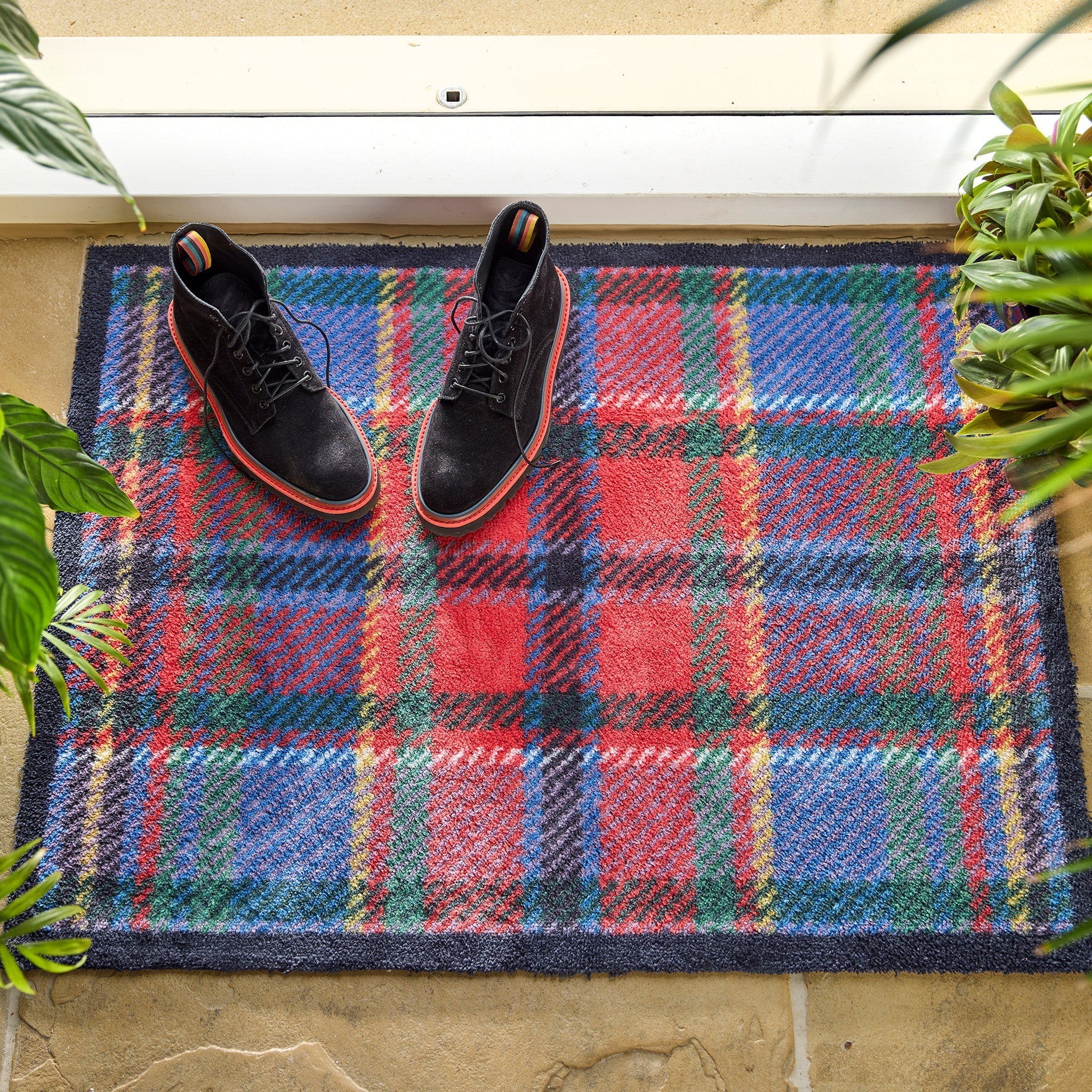 Tartan Red/Blue Washable Doormat - Image 2